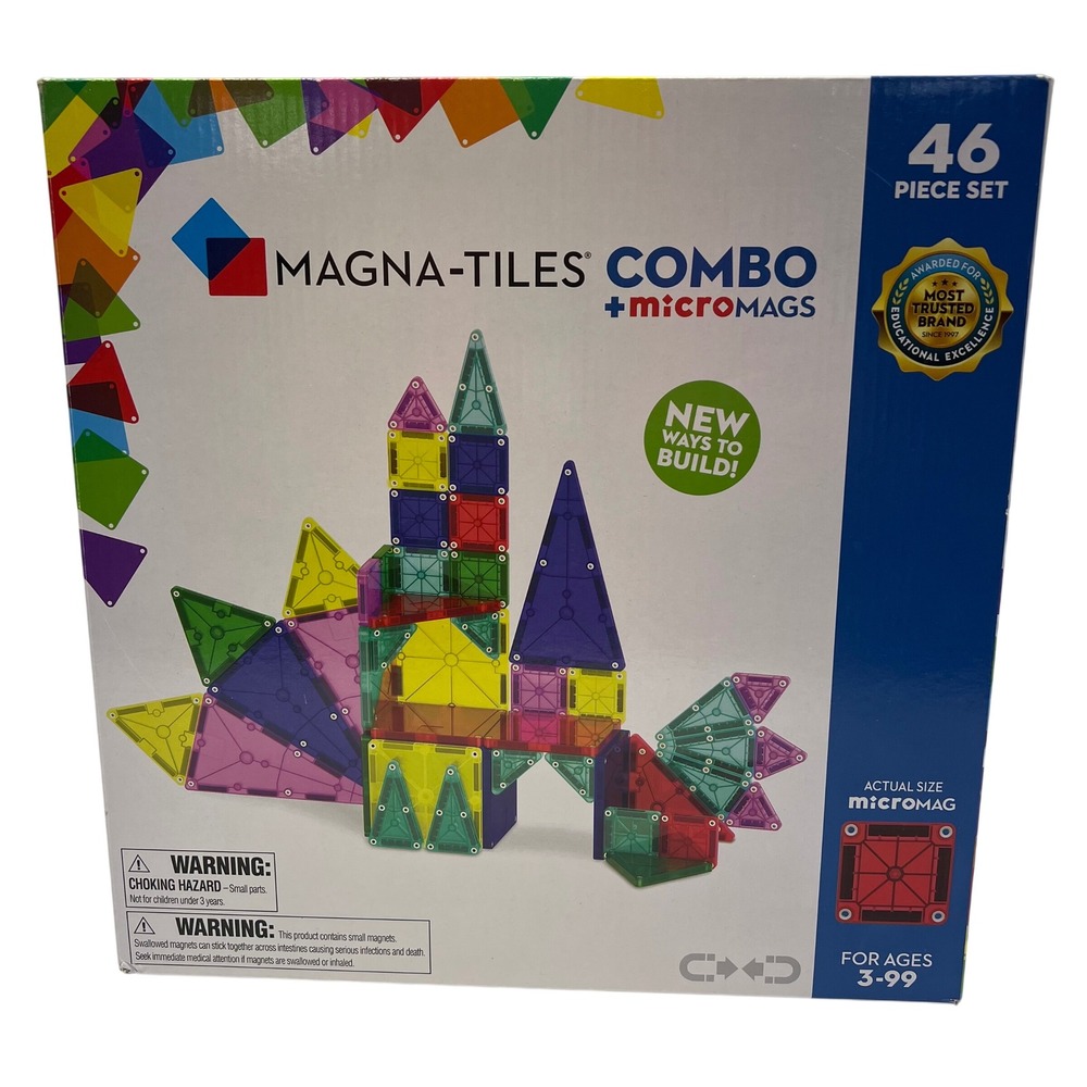 Magna-Tiles Combo + microMAGS 46 Piece Set Kids Multicolor Magnetic Building Toy
